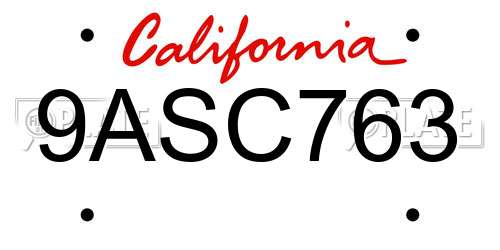 9ASC763 California License Plate
