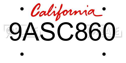 9ASC860 California License Plate