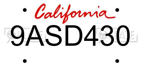 9ASD430 California License Plate