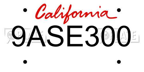 9ASE300 California License Plate