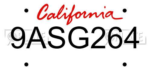 9ASG264 California License Plate