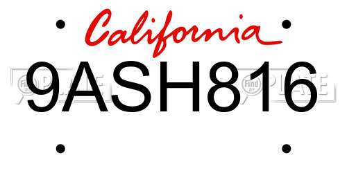 9ASH816 California License Plate