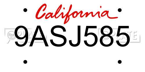 9ASJ585 California License Plate