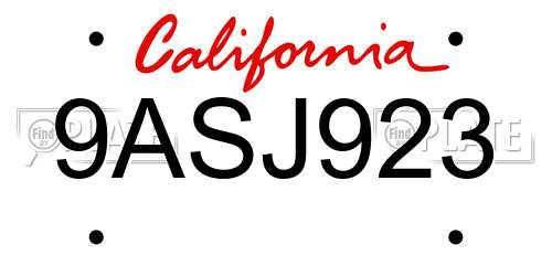 9ASJ923 California License Plate