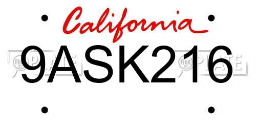 9ASK216 California License Plate