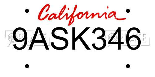 9ASK346 California License Plate