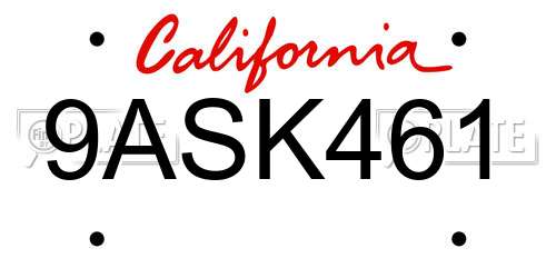 9ASK461 California License Plate