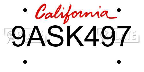9ASK497 California License Plate