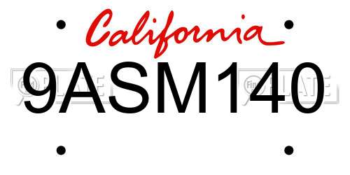 9ASM140 California License Plate