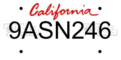 9ASN246 California License Plate