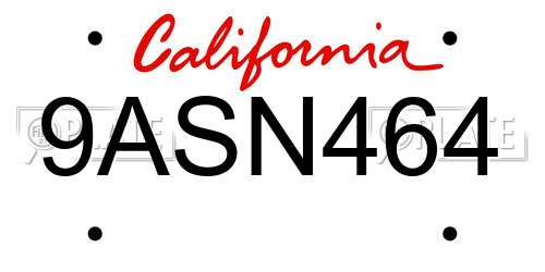 9ASN464 California License Plate