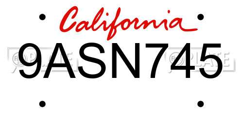 9ASN745 California License Plate