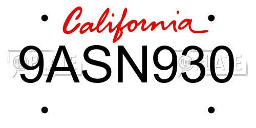 9ASN930 California License Plate