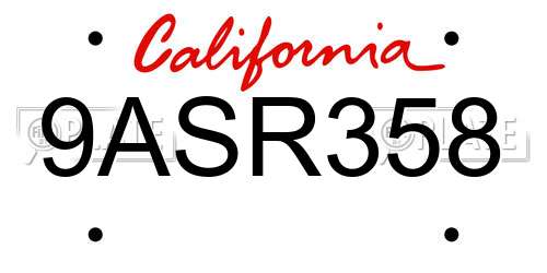 9ASR358 California License Plate