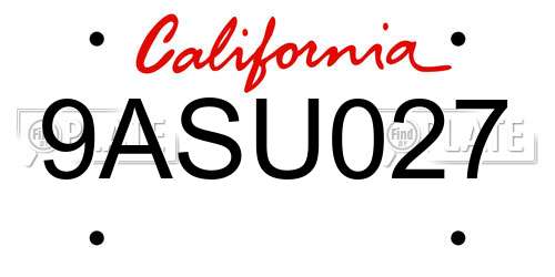 9ASU027 California License Plate