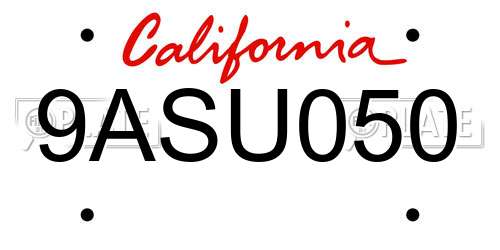 9ASU050 California License Plate
