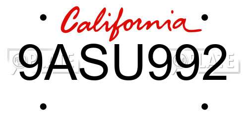9ASU992 California License Plate