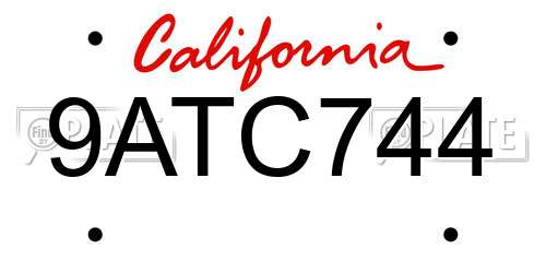 9ATC744 California License Plate