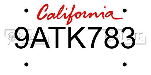 9ATK783 California License Plate