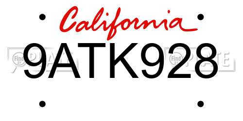 9ATK928 California License Plate
