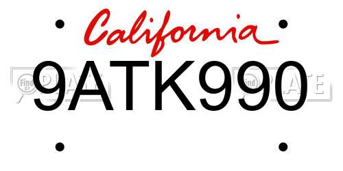 9ATK990 California License Plate