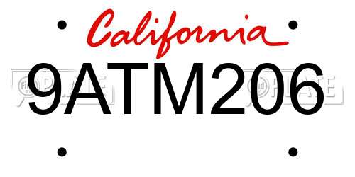 9ATM206 California License Plate