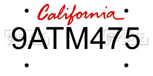 9ATM475 California License Plate