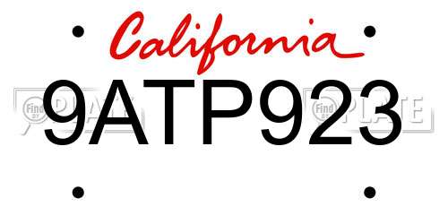 9ATP923 California License Plate