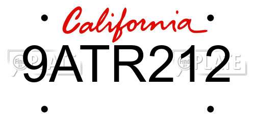 9ATR212 California License Plate