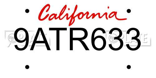 9ATR633 California License Plate