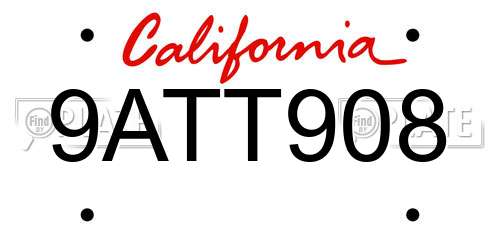 9ATT908 California License Plate