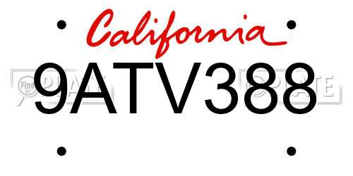 9ATV388 California License Plate