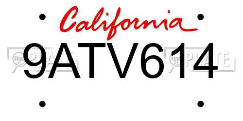 9ATV614 California License Plate