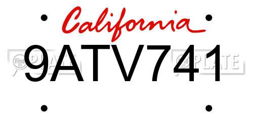 9ATV741 California License Plate