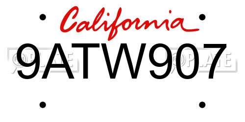 9ATW907 California License Plate