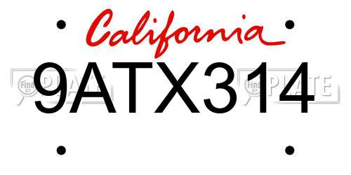9ATX314 California License Plate
