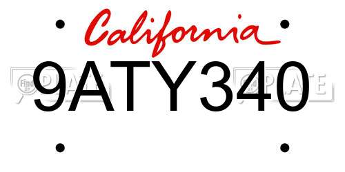 9ATY340 California License Plate