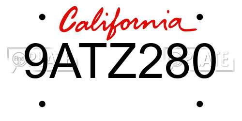 9ATZ280 California License Plate