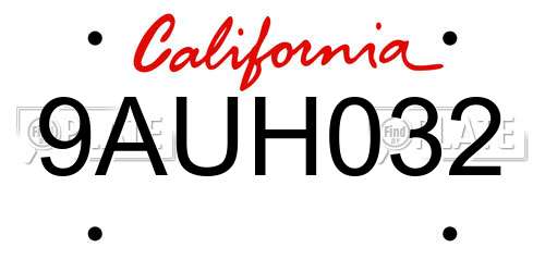 9AUH032 California License Plate