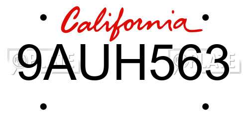 9AUH563 California License Plate