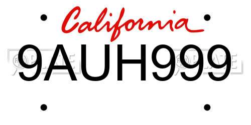 9AUH999 California License Plate