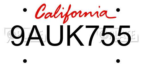 9AUK755 California License Plate
