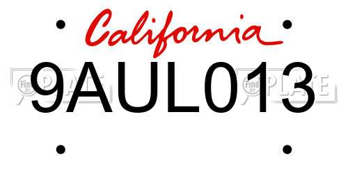 9AUL013 California License Plate
