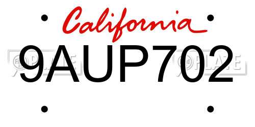 9AUP702 California License Plate