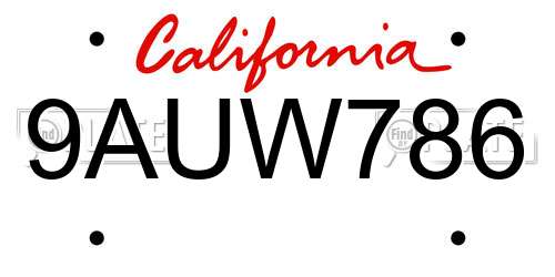 9AUW786 California License Plate