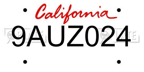 9AUZ024 California License Plate