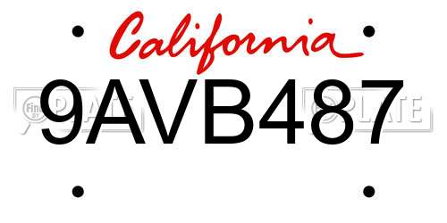 9AVB487 California License Plate
