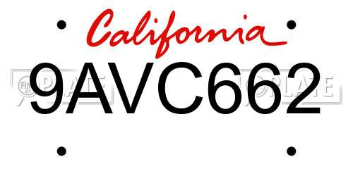 9AVC662 California License Plate