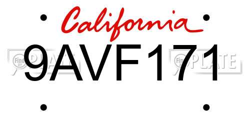 9AVF171 California License Plate
