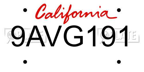 9AVG191 California License Plate